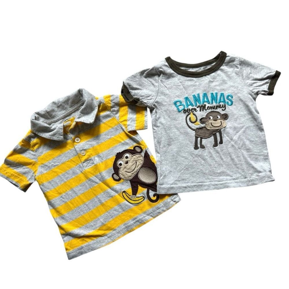 Baby Boys Carters 2010 Pre Vintage Monkey Theme  Tee Shirt Polo Shirt - Sz 18 mo